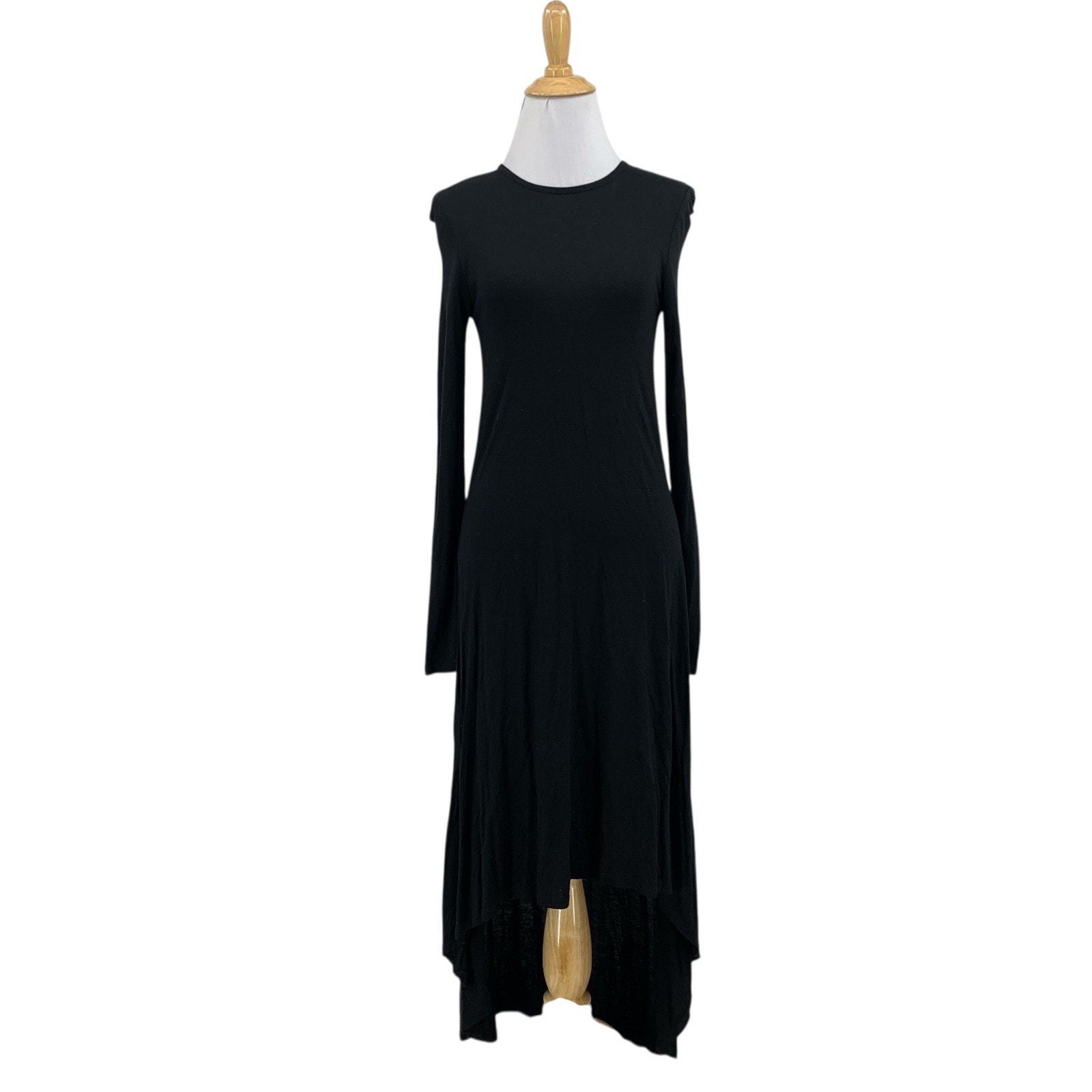 Brochu Walker Dress Womens S Small Black Hi Low Hem Crew Keyhole Back Midi *Read